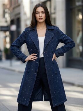 Denim Rhinestones Double Breasted Trench Coat Stoosh 26 International